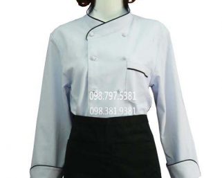 Áo bếp nữ tay dài trắng viền đen