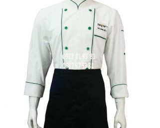 Áo bếp nam tay dài trắng viền xanh