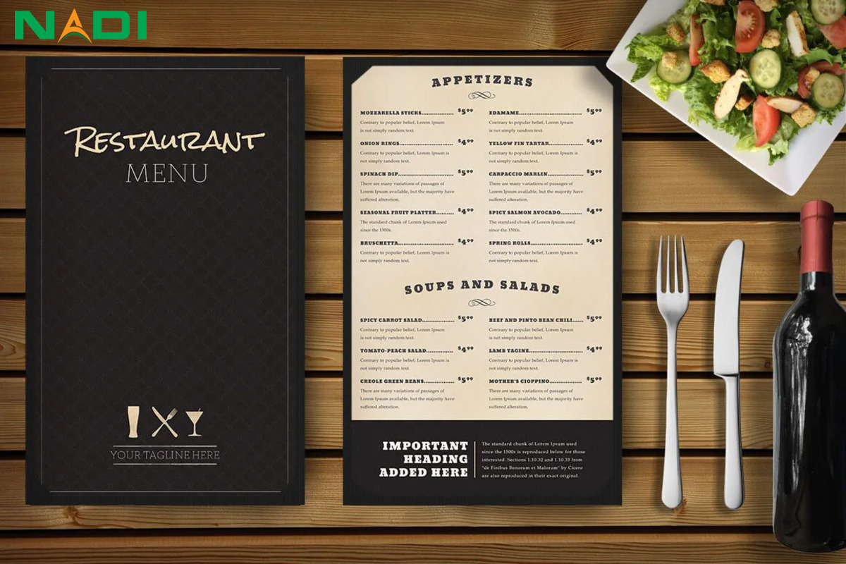 Một số mẫu xây dựng thực đơn menu nhà hàng tham khảo