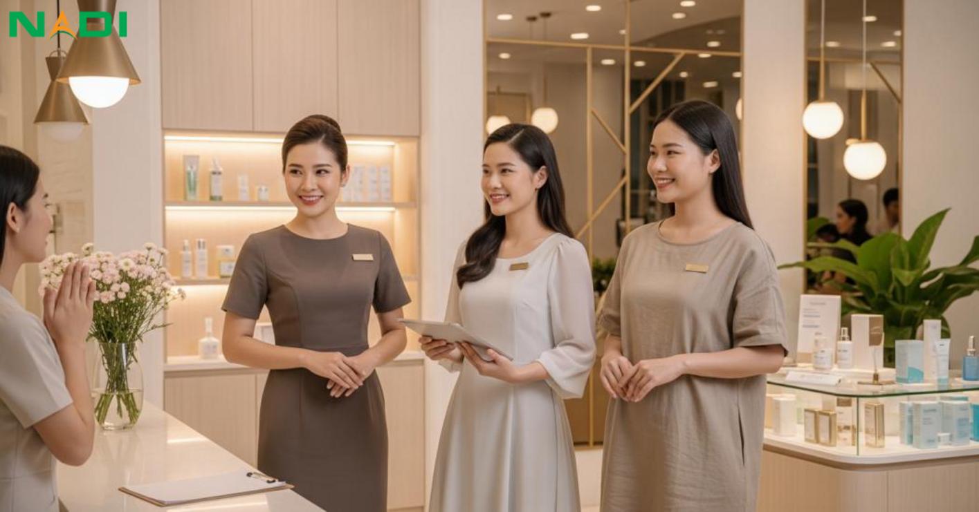 Các kiểu mẫu đầm đồng phục phù hợp spa và showroom