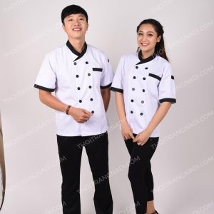 Áo bếp nữ tay ngắn trắng phối viền đen ABM22