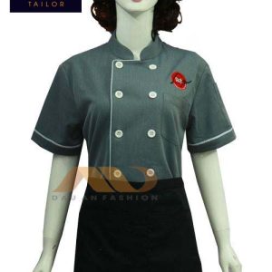 Áo bếp nữ tay ngắn màu xám viền trắng ABM017