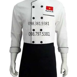 Áo bếp màu trắng viền đen tay dài ABM006