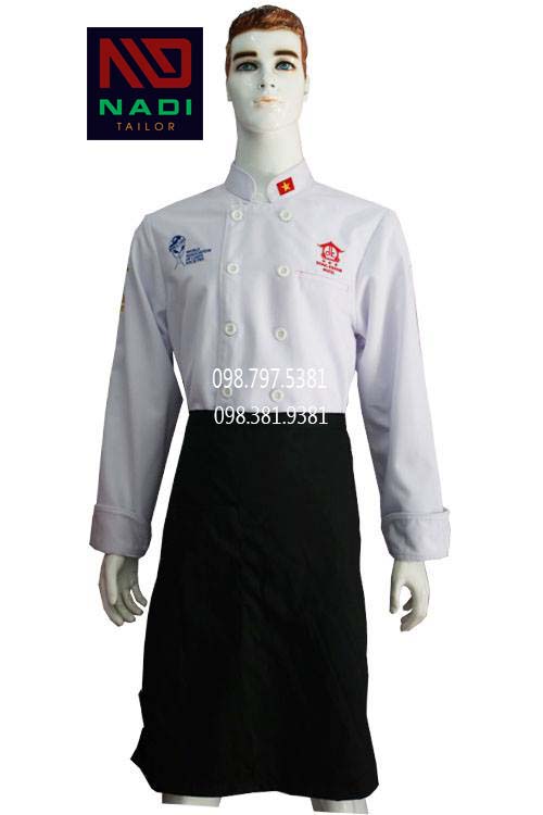 Áo bếp màu trắng tay dài ABM007 1 Áo bếp màu trắng tay dài ABM007
