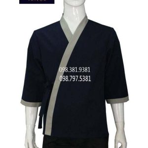 Áo bếp phong cách Nhật xanh đen phối xám ABM004