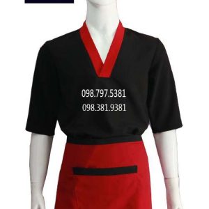 Áo bếp Nhật màu đen phối đỏ ABM019