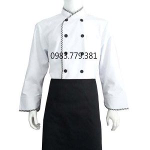 Áo bếp tay dài màu trắng phối viền đen ABM010