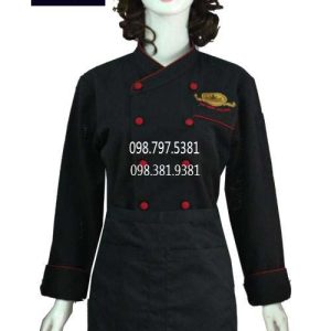 Áo bếp nữ tay dài màu đen viền đỏ ABM009