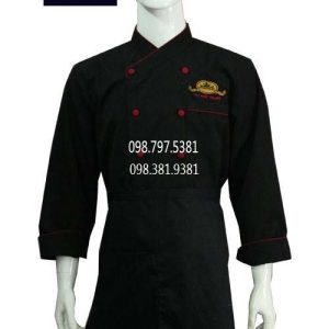 Áo bếp nam tay dài màu đen viền đỏ ABM008