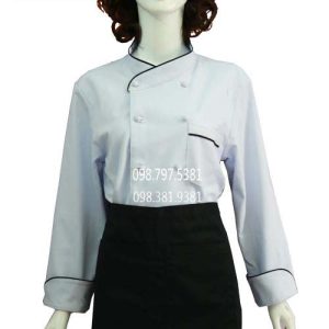 Áo bếp nữ tay dài trắng viền đen ABM012