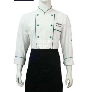 Áo bếp nam tay dài trắng viền xanh ABM013