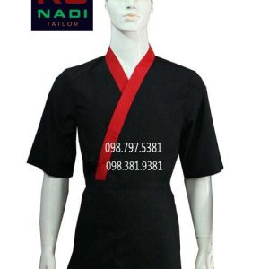 Áo bếp Nhật màu đen viền đỏ ABM003