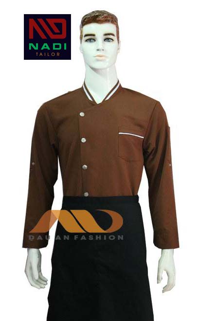 Áo bếp nam tay dài màu nâu ABM015 1 Áo bếp nam tay dài màu nâu ABM015