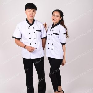 Alternative view of Đồng phục bếp màu trắng viền đen AB0007