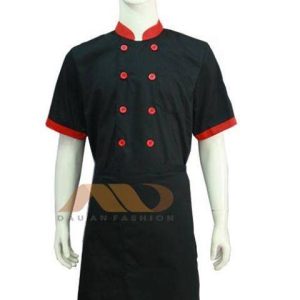 Áo đầu bếp màu đen viền đỏ AB0006