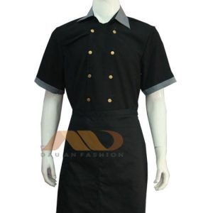 Áo bếp tay ngắn màu đen khuy vàng HS0089