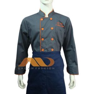 Áo đồng phục bếp màu xám xanh phối viền cam HS0119