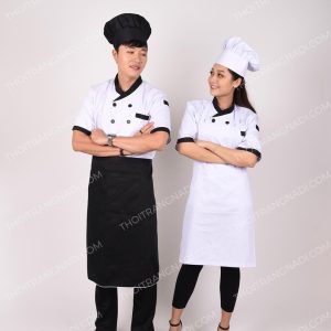 Đồng phục bếp màu trắng viền đen AB0007