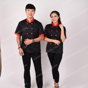 Alternative view of Áo bếp tay ngắn đen phối đỏ ABM016