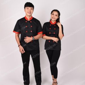 Áo bếp tay ngắn đen phối đỏ ABM016