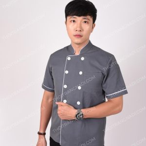 Alternative view of Áo bếp nam tay ngắn màu xám viền trắng ABM018