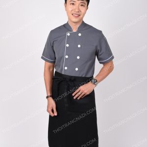Áo bếp nam tay ngắn màu xám viền trắng ABM018