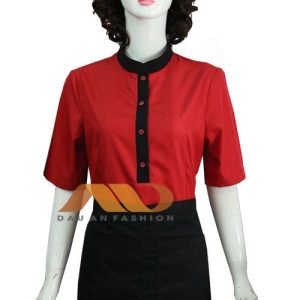 Đồng phục nữ nhà hàng màu đỏ viền đen HS0097