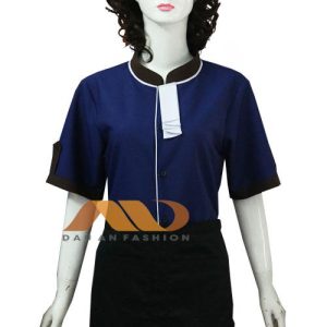 Áo đồng phục nhà hàng màu xanh đậm kèm nơ HS0101