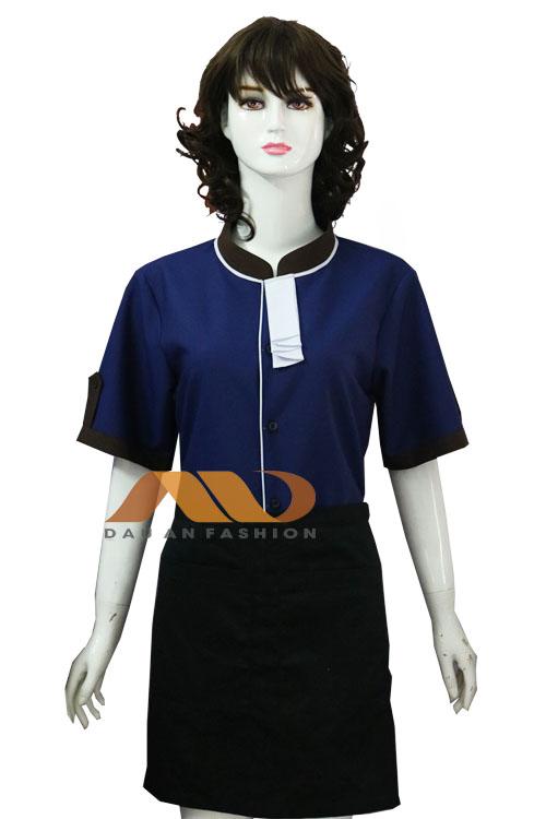 Áo đồng phục nhà hàng màu xanh đậm kèm nơ HS0101 1 Áo đồng phục nhà hàng màu xanh đậm kèm nơ HS0101