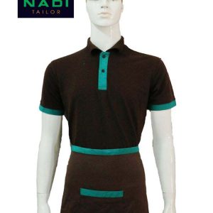 Áo thun đồng phục màu nâu phối viền xanh ngọc bích AT001