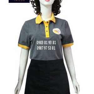 Áo thun nữ phục vụ màu xám viền vàng AT010