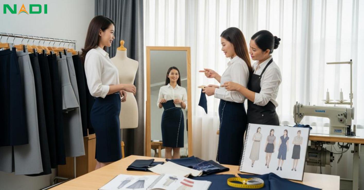 Quy trình đặt may chân váy đồng phục tại may mặc nadi & lưu ý