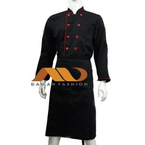 Áo bếp cổ trụ màu đen viền đỏ AB003