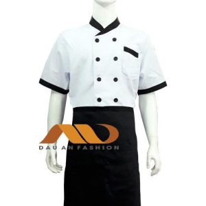 Áo bếp nhà hàng màu trắng cổ chéo HA0009