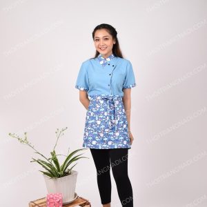 Alternative view of Đồng phục nhà hàng màu xanh kèm họa tiết HS0095
