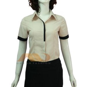 Đồng phục nhà hàng màu kem viền đen HS0065