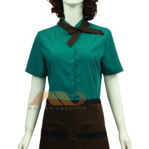 Đồng phục nhà hàng màu xanh ngọc kèm nơ HS0053
