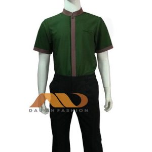 Đồng phục nhà hàng màu xanh viền nâu cho nam HS0114