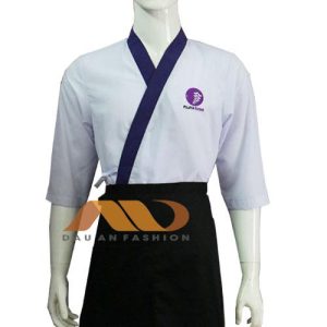 Áo bếp Nhật Bản màu trắng viền xanh HS0099