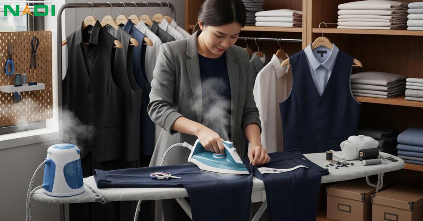 Phối hợp quần tây đồng phục với vest, sơ mi và bảo quản