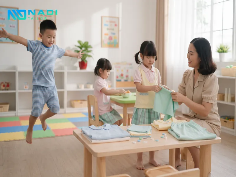 Đồng phục mầm non cần an toàn, thoải mái, bền đẹp và chuẩn nhận diện thương hiệu.