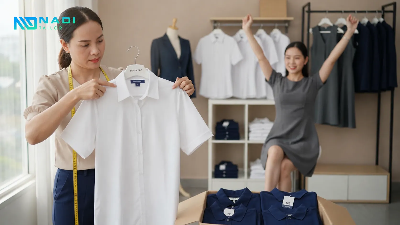 Đồng phục công sở may sẵn giúp doanh nghiệp triển khai nhanh, tiết kiệm chi phí và đồng bộ hình ảnh thương hiệu.