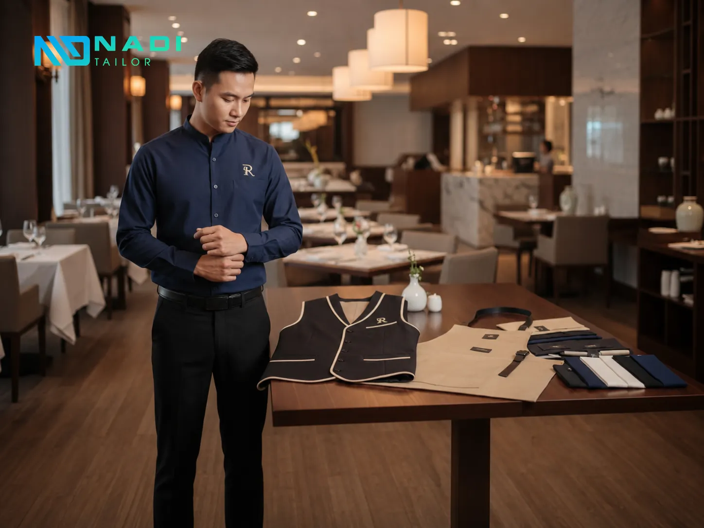 Đồng phục nhà hàng cần cân bằng giữa thẩm mỹ và công năng sử dụng thực tế trong vận hành.