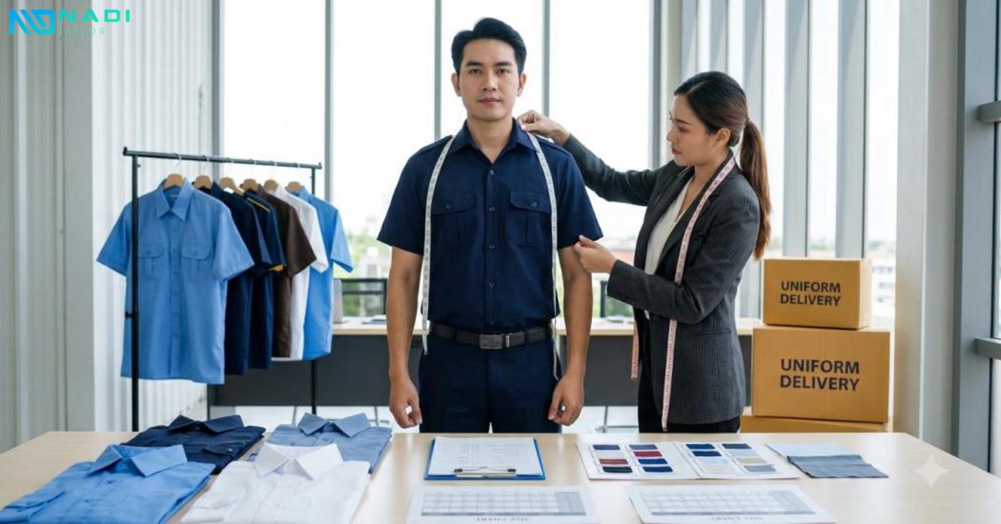 Quy trình đặt áo bảo vệ nam cho doanh nghiệp từ khâu duyệt mẫu đến bàn giao