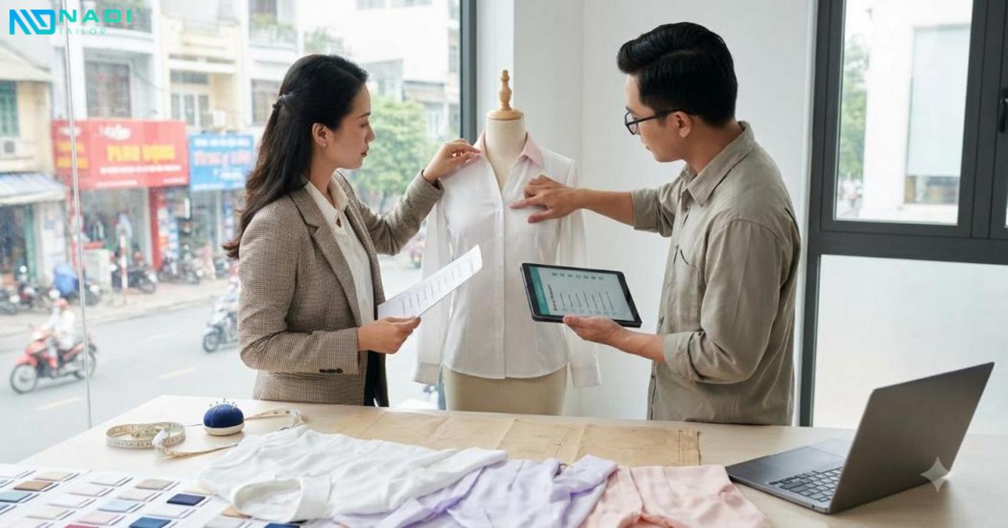 Tùy thuộc vào mục tiêu về chi phí, tiến độ hay nhận diện riêng để chọn áo blouse may sẵn hoặc may theo yêu cầu.