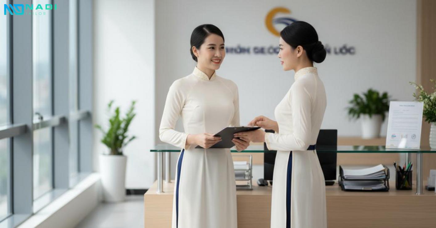 Vì sao áo dài đồng phục công sở vẫn phù hợp với doanh nghiệp dịch vụ và khối văn phòng