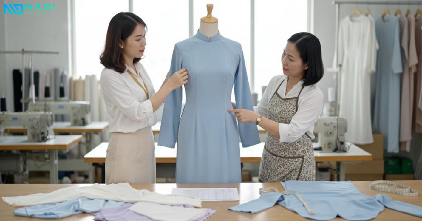 Quy trình may áo dài đồng phục công ty, báo giá và tiến độ sản xuất