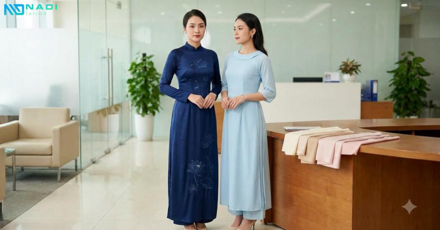 Phân loại áo dài theo dáng, cổ và màu sắc giúp doanh nghiệp chọn đồng phục phù hợp từng môi trường làm việc.