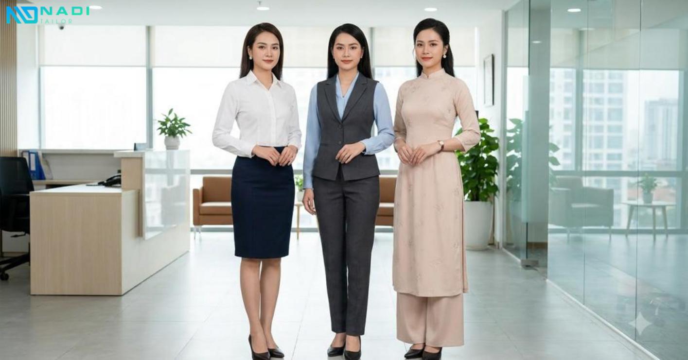 Sơ mi, chân váy, quần tây, vest giúp đồng phục nữ chuyên nghiệp, linh hoạt