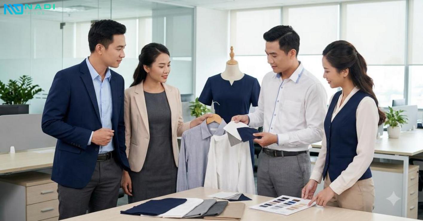 Cân bằng phom dáng, chất liệu và màu sắc giúp đồng phục thoải mái, chỉn chu, chuyên nghiệp.